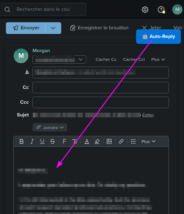 A screenshot of the auto-reply button in Fastmail Web UI